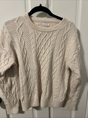 J. Crew Factory Cream Cable-Knit Crewneck Sweater